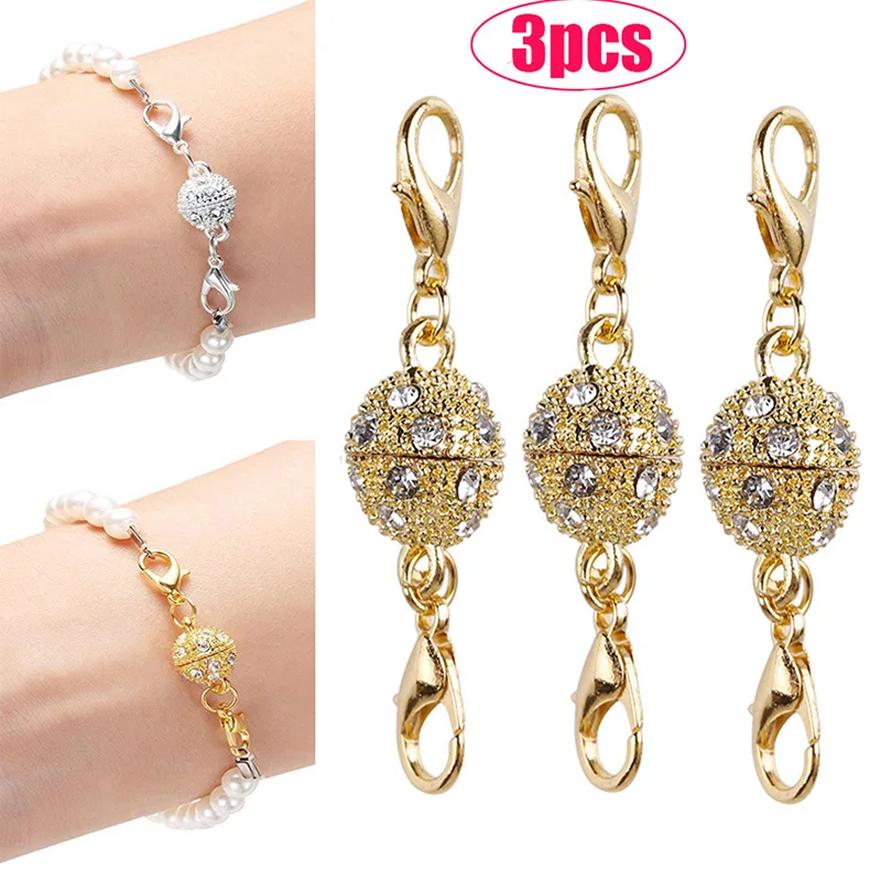 

3 Pairs/set 10mm Diamond DIY Two-headed Lobster Clasp Magnet Clasp Necklace Bracelet Clasp Crystal Clasp Bracelet DIY Necklace