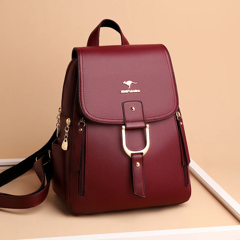 

2023 Women Large Capacity Backpacks Purse High Quality Leather Female Vintage School Bags Travel Bagpack Ladies Bookbag Rucksack