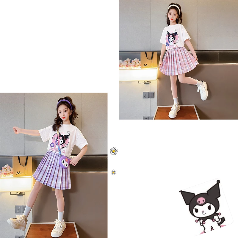 

Детский костюм Kawaii Sanrios jk, костюм Kuromi в стиле колледжа, плиссированная юбка с коротким рукавом, костюм из двух предметов, Рождественский подарок на день рождения