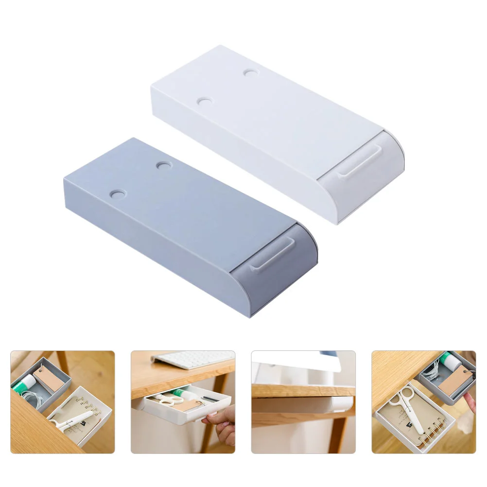 

2 Pcs Storage Drawers Desk Table Box Container Sundries Tray Gadgets Organizer Invisible Plastic Case Abs Under