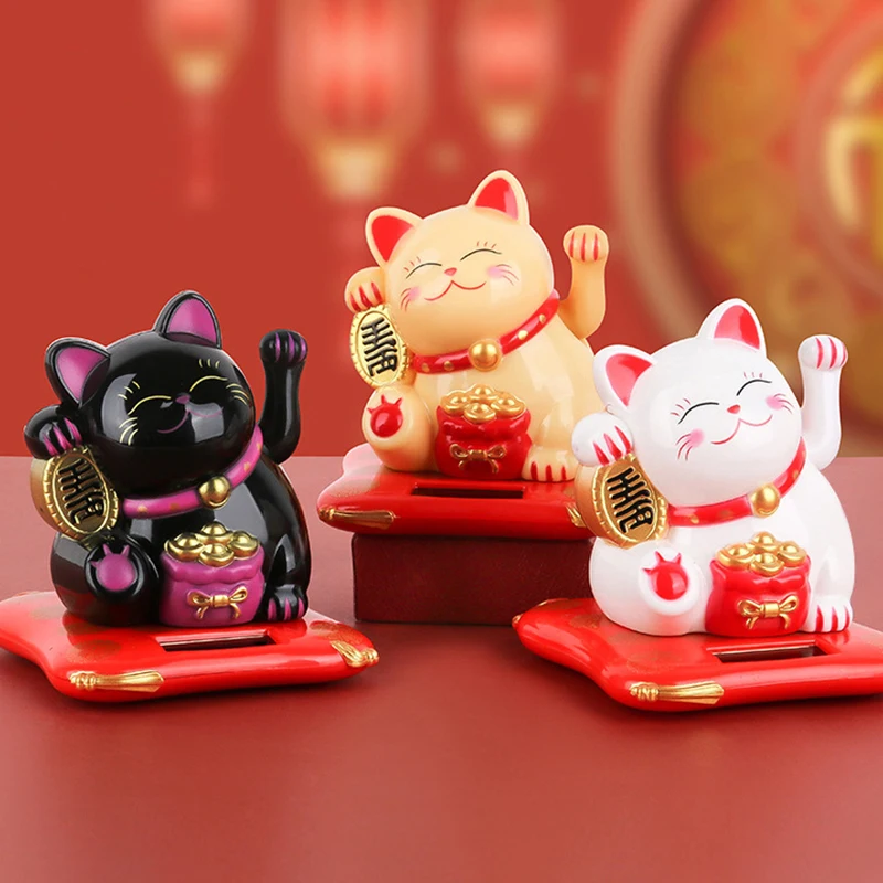 Maneki Neko à énergie solaire  bras ondulé  chat porte-bonheur pour la maison  le bureau et la