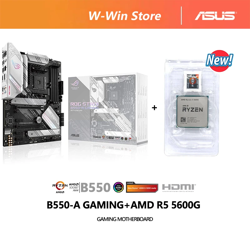 

Новая материнская плата AMD Ryzen 5 5600G R5 5600G + ASUS ROG Strix B550 игровая материнская плата AMD AM4 PCIe 4,0 новая, но без охладителя