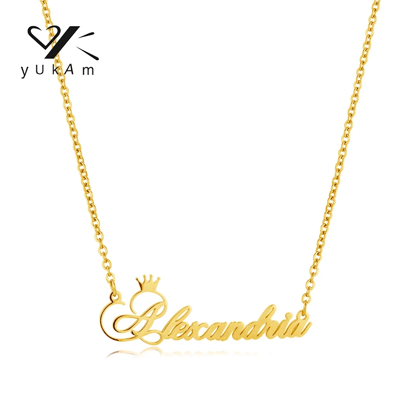 YUKAM Crown Women's Necklaces Customizable Stainless Name Necklace Personalised Gift Special Custom Personalized New in Steel