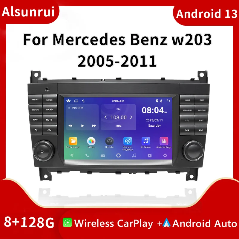 Авторадио 2 Din Автомобильный экран Android 13 для W203 Mercedes Benz Vito W639 W168 Vaneo Clk W209 W210 M/ML