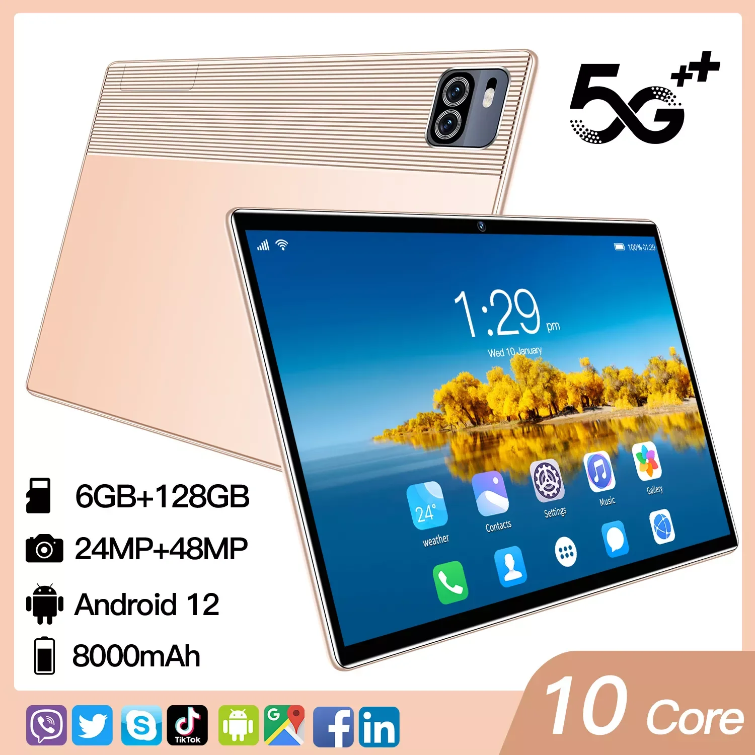 

Global Firmware Original Tablet 10 Inch Dual Call 4K Screen 4G 5G Network 8800mAh 6GB RAM 128GB ROM Android Tablete