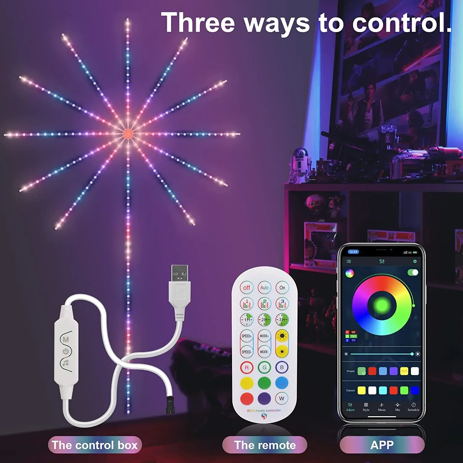 

Фейерверк-ночник RGB музыка синхронизация звука Bluetooth приложение светодиодная полоса волшебный цвет окружающий свет для дома спальни Декор ...