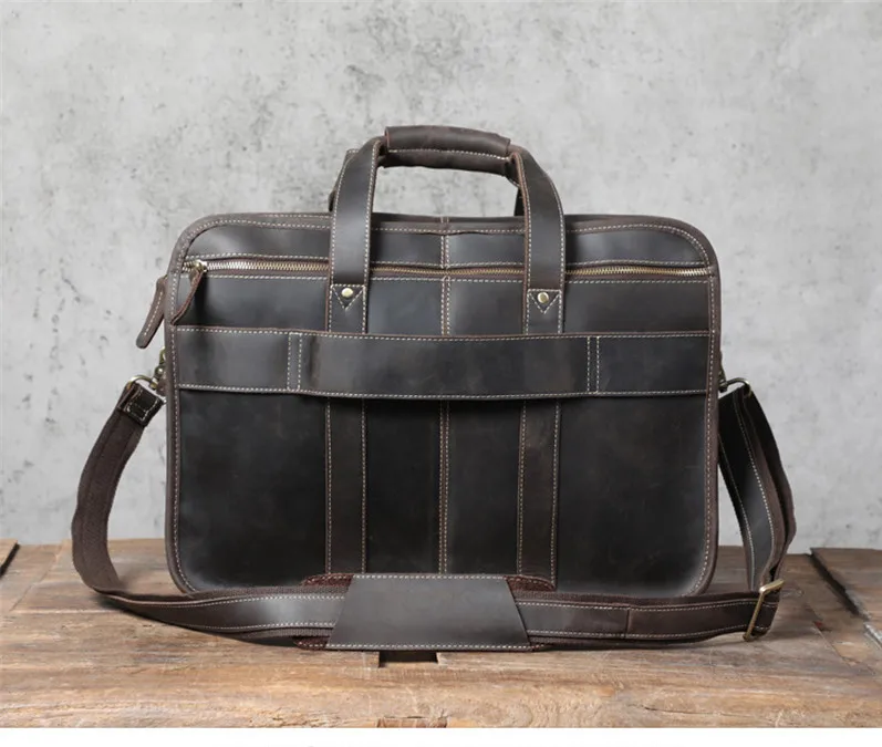 Retro Crazy Horse Skin men multi-pocket business computer portable briefcase daily travel large-capacity shoulder messenger bag