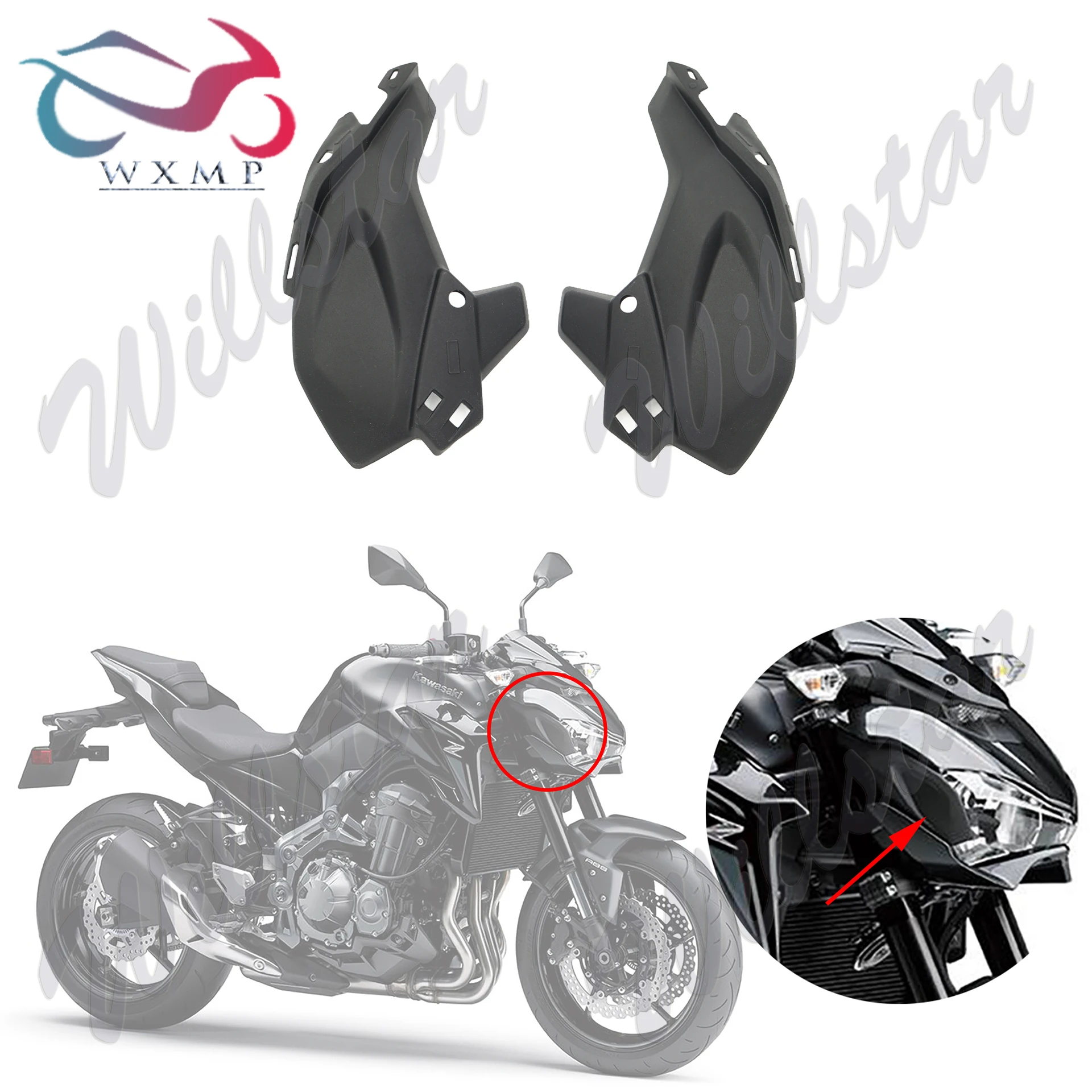 

Unpainted Front Side Nose Cover Headlight Panel Fairing Cowl For Kawasaki Z900 2017-2019