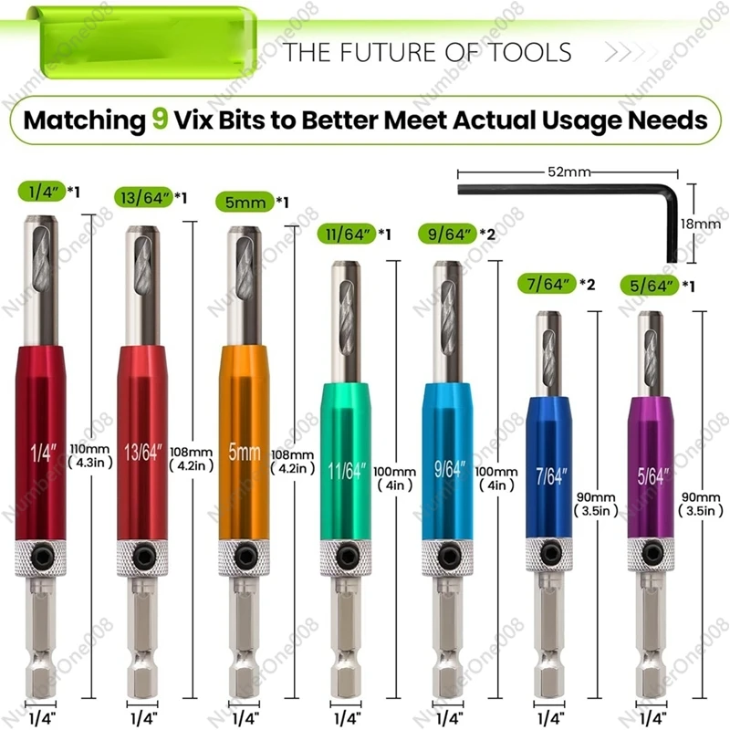 Набор самостоятельных фрез 1/4 дюйма шестигранный хвостовик Викс бит от 5/64-дюйма