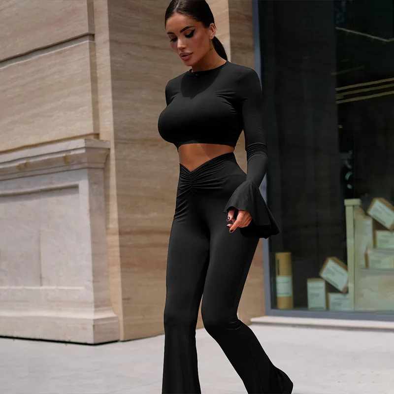 Криптографические модные повседневные женские комплекты с рюшами топ и брюки со