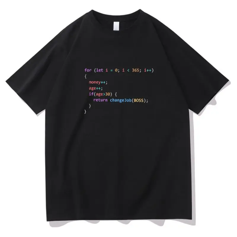 

2023 Javascript Coder Fake Plan For-Loop T-shirt Frontend Backend Nodejs Js Programmer Cotton Funny Quality Fabric Clothing