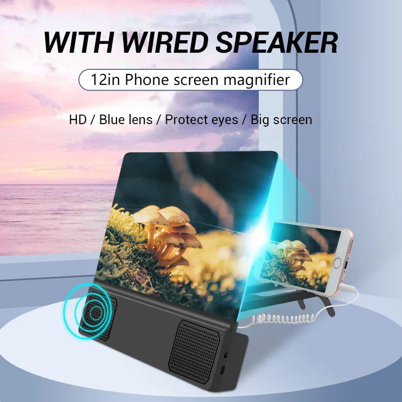 

Mobile Phone Screen Magnifier with Wired Speaker HD Video Amplifier Stand Bracket Foldable 3D Screen Amplifier Phone Accessories