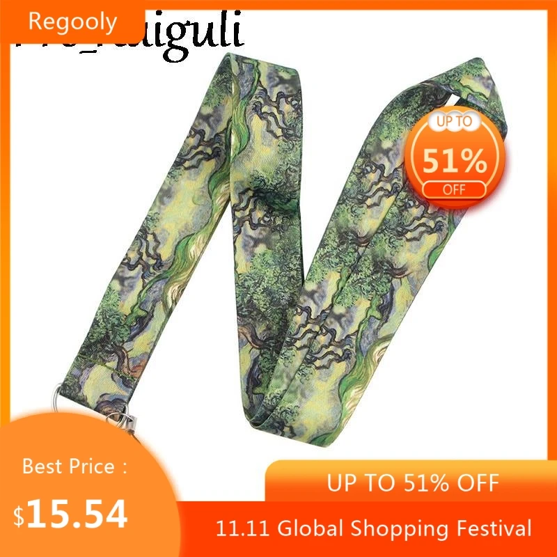 

30pcs van gogh self-portrait Wolf Lotus Funny art Lanyard Neck Key Strap for Phone Keys ID Card Cartoon webbings ribbons