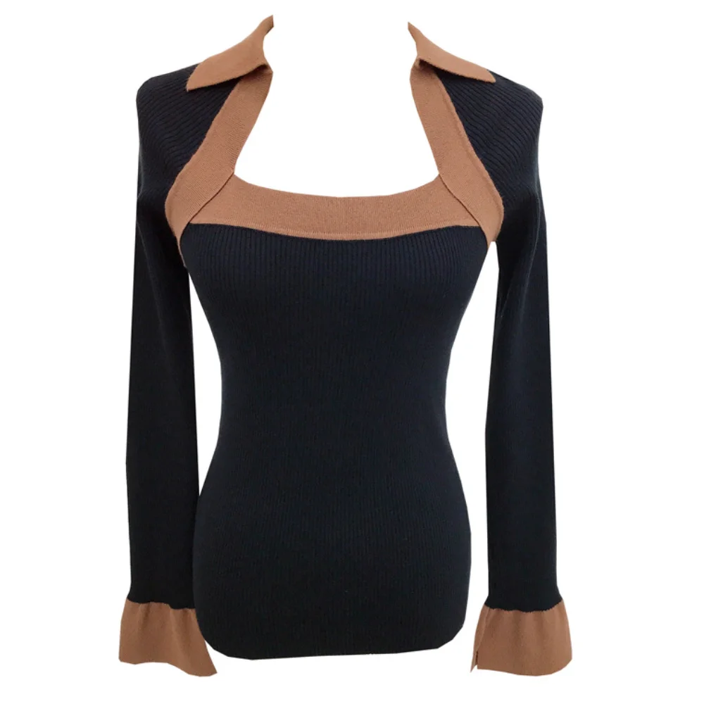 

Korean Women Sweater Pullover Long Sleeve Top Square Collar Casual Fashion Women Jumper Sexy Knitwear Sweater Tops Dropshipping