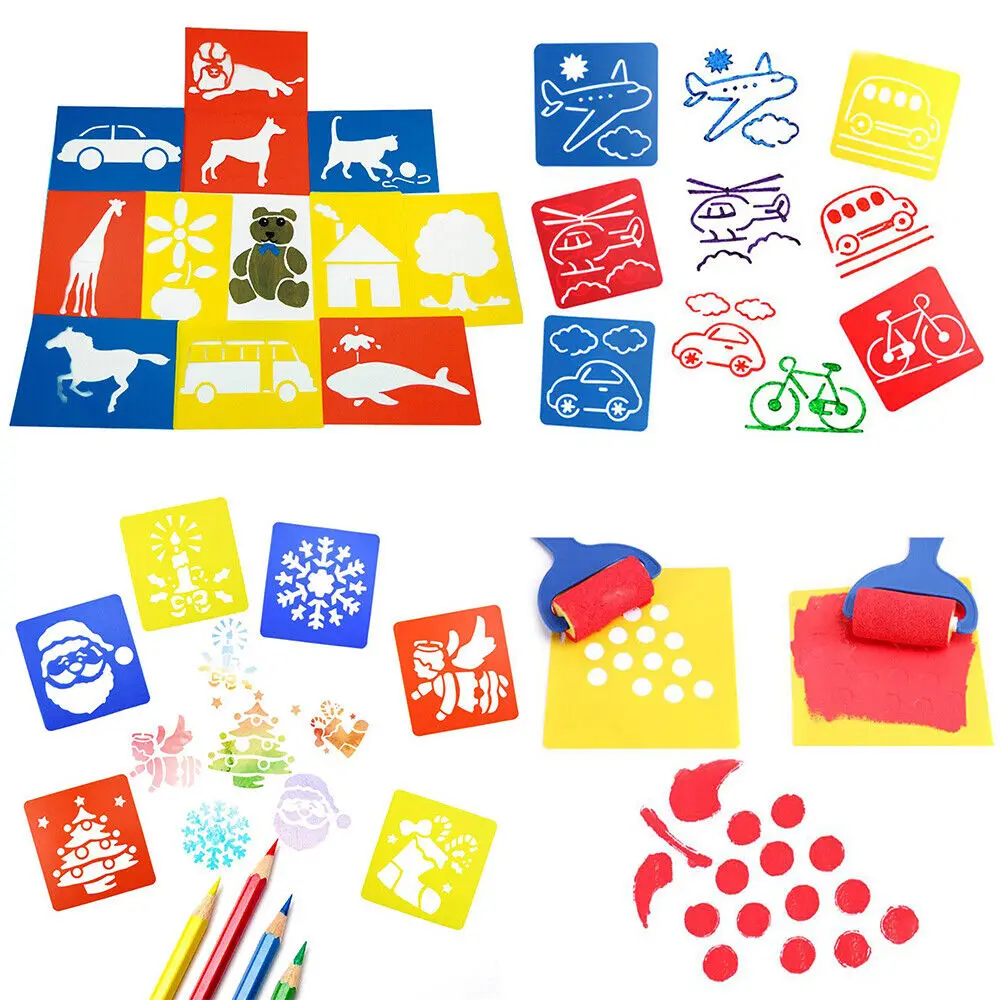 

New DIY Children's Painting Dinosaur Animal Car Template Pattern Stencils Suit Kids Painting Early Children Educational Toy Gift