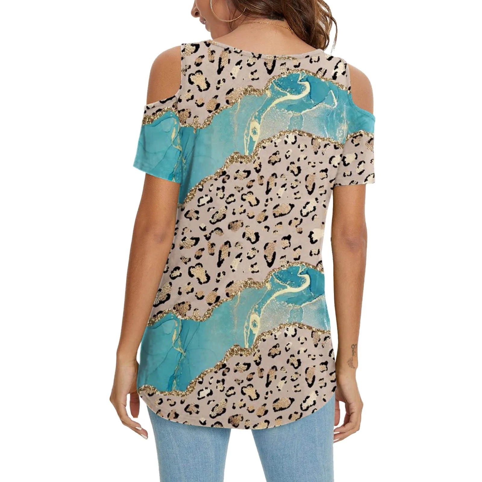 

Женская футболка с открытыми плечами, коротким рукавом и V-образным вырезом