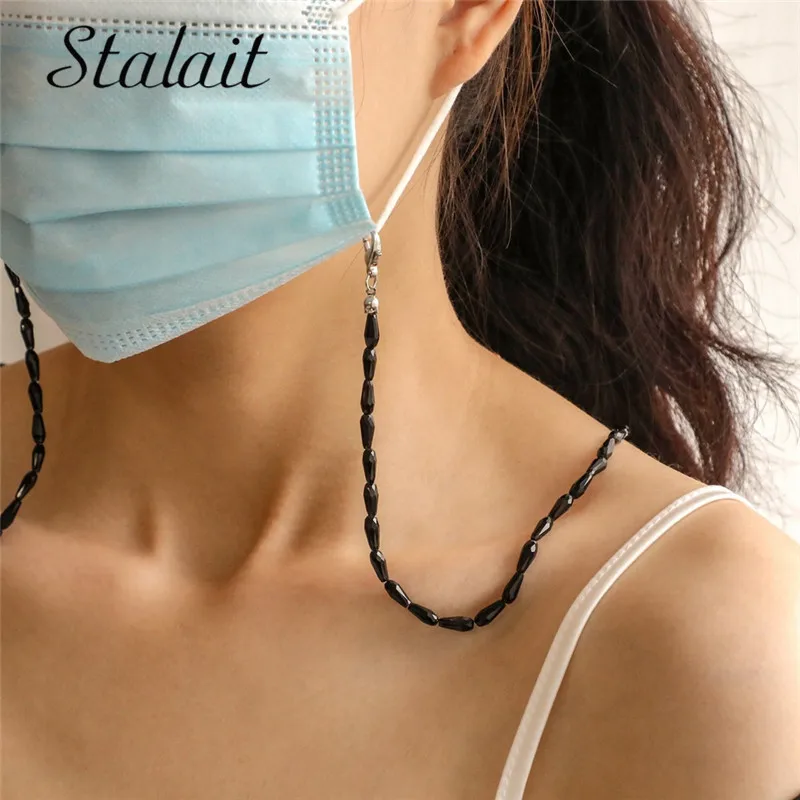 

Hot Selling Beaded Mask Chain Holder Women Anti-lost Lanyard Necklace Fashion Simple Long Water Drop Crystal Glasses Chain