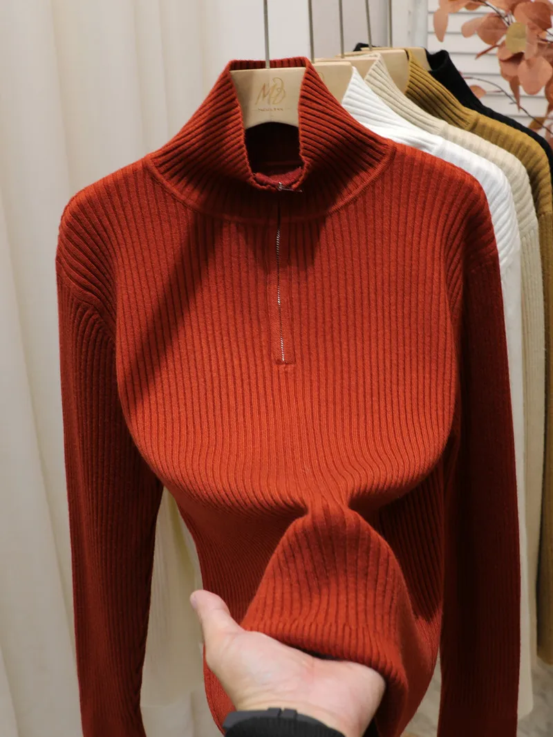 Черная водолазка на молнии женская весенняя одежда внутренняя нижняя рубашка