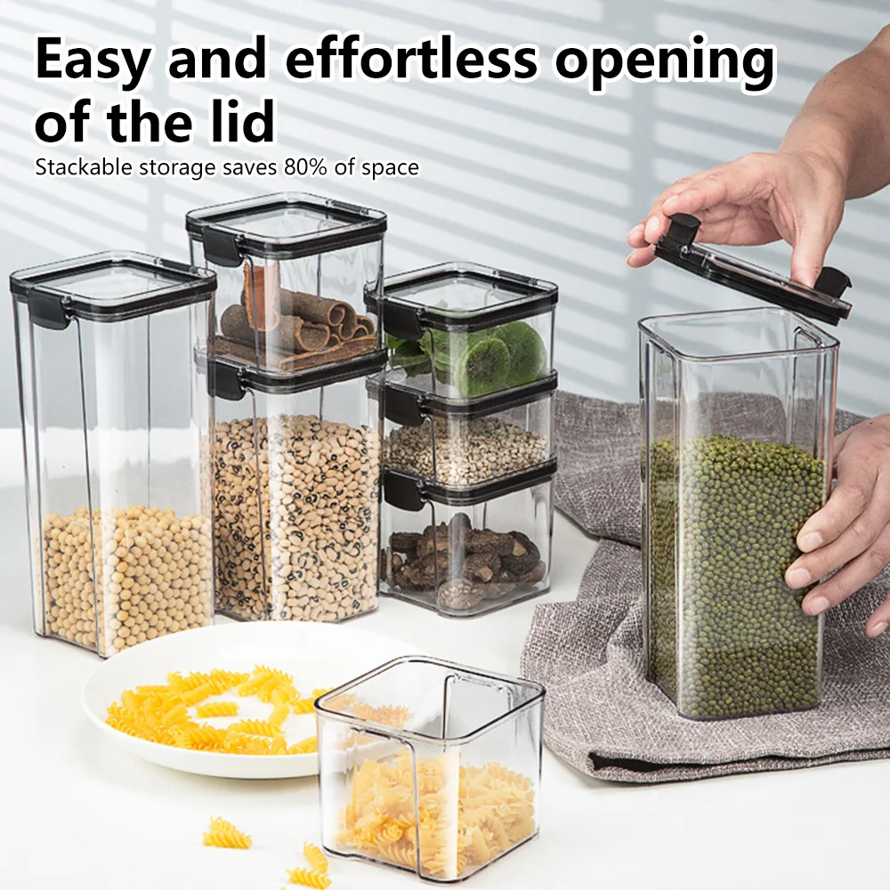 

460-1800ml Sets Stackable Kitchen Sealed Jar Plastic Food Storage Box Fridge StorageTank Containers with Lid Multigrain Tank