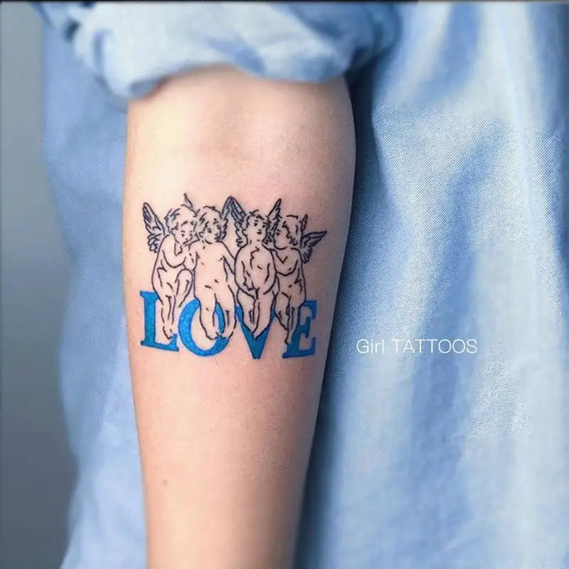 Waterproof Lasting Temporary Tattoo Flower Arm Eros Cupid Love Tattoo Stickers Romantic Sexy Sexy Babes Fake Tattoo for Women