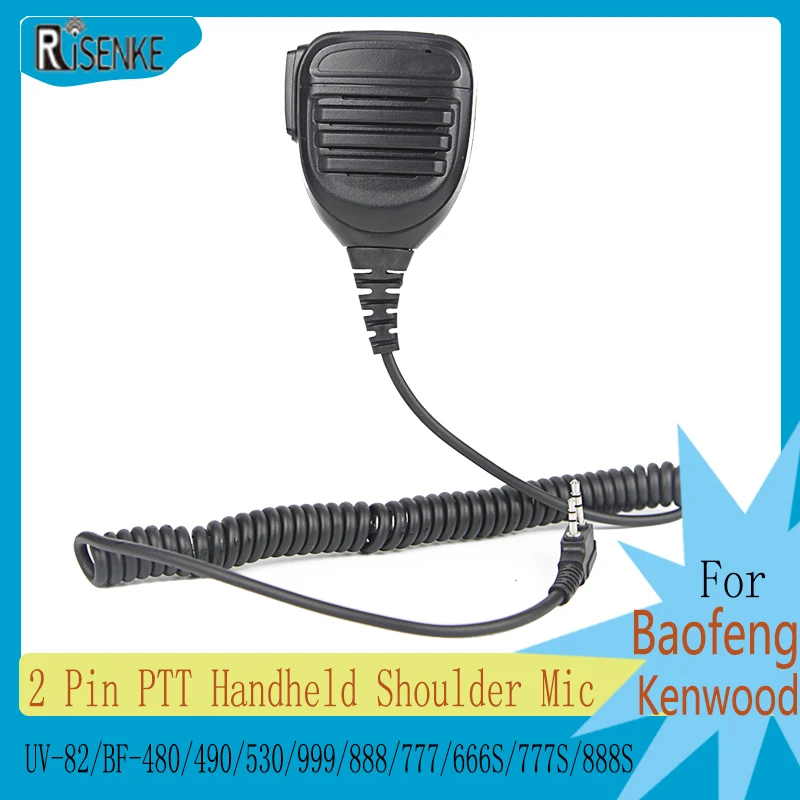 RISENKE Radio Speaker 2 Pin PTT Surveillance Handheld Shoulder Mic for Baofeng Uv5r BF 888S Kenwood HYT Walkie Talkie Waterproof