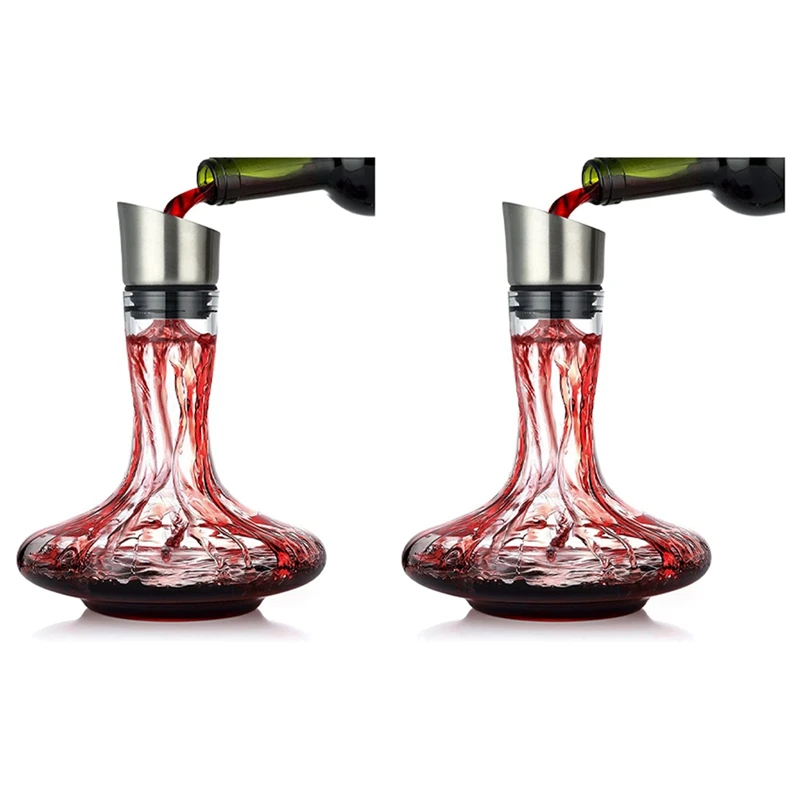 

2X Wine Decanter With Built-In Aerator Pourer & Filter, Wine Carafe Red Wine Decanter, Wine Aerator, Wine Gifts