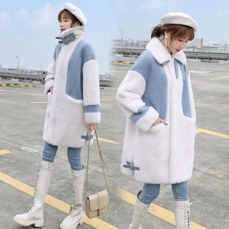 2022 Autumn/winter New Plush Coat Women's Medium Length Korean Version of Loose and Thick Cashmere Cashmere Coat Women