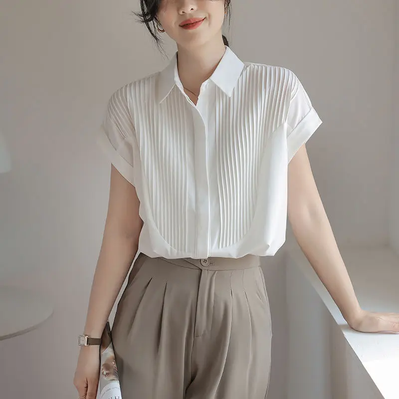 

White Shirt, Simple And Versatile Shirt, Women's New Summer Style Relaxed Shirt, Short Sleeved Top