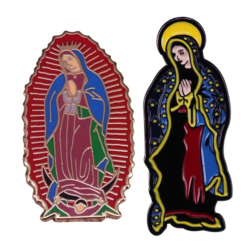 

Virgin Mary Jesus Christ the Mother Brooch Enamel Pin Brooches Metal Badges Lapel Pins Denim Jacket Jewelry Accessories Gifts