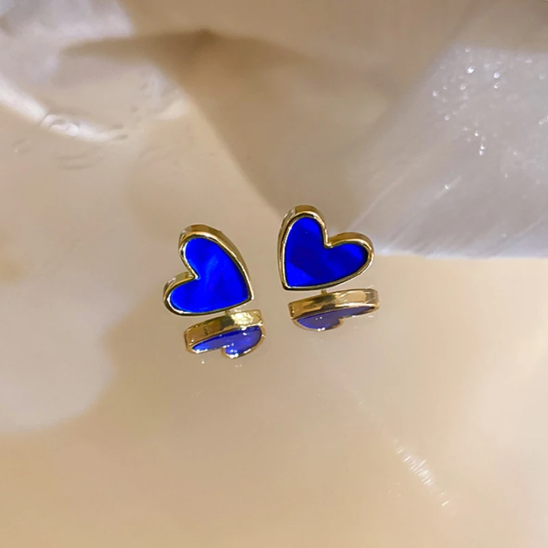 

KAITIN 925 Silver Needle Heart Earrings for Women Korea Fashion Blue Heart Woman's Earring Temperament Simple Charms Jewelry