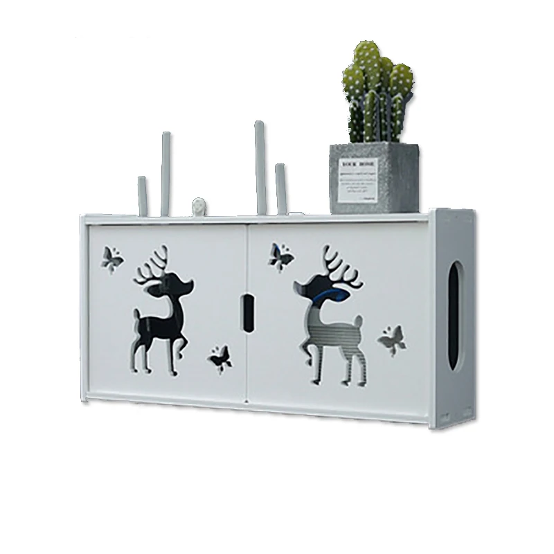 

TV Set-Top Box Wireless WIFI Router Wall Hanging Storage Box Decorative Shelf PVC Panel Wire Cable Power Bracket Organizer Rack