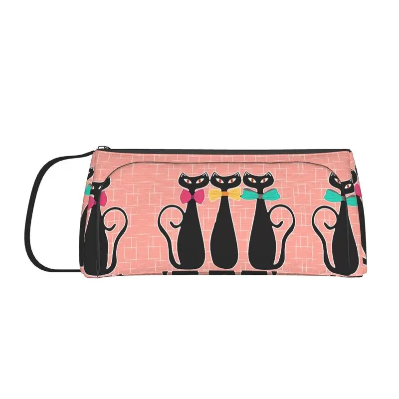 

Black Cat Pencil Bags Cases for Girls Boys Large Storage Mid Century Modern 3 Parisian Kitten Pen Box Stationery