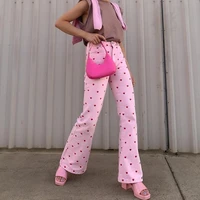 2021 summer y2k pink heart printed pants sweet casual trousers vintage straight aesthetic pockets joggers pants new streetwear