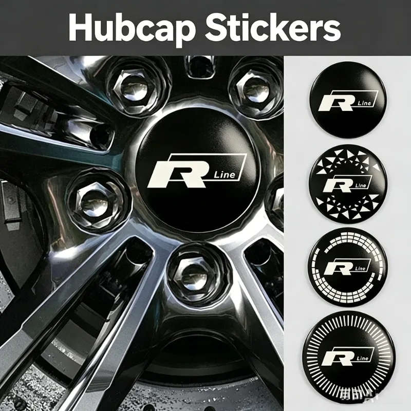 Фото 4 шт. наклеек-эмблем на центр колесных дисков 56/60/65 мм для Volkswagen VW R Line, Golf 5, 6, Scirocco, Touareg, Caddy, POLO, аксессуары №1