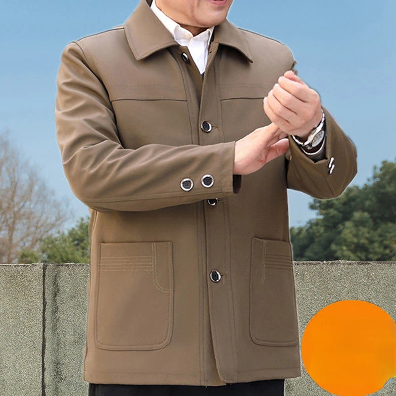 Куртка мужская классическая, однотонная верхняя одежда с воротником с лацканами и несколькими большими карманами, Q718