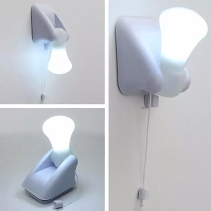 

LED Bulb Cabinet Closet Lamp Pull Cord Night Lights Self Adhesive Wall Light Hallway Bedroom Lighting Battery Operated A