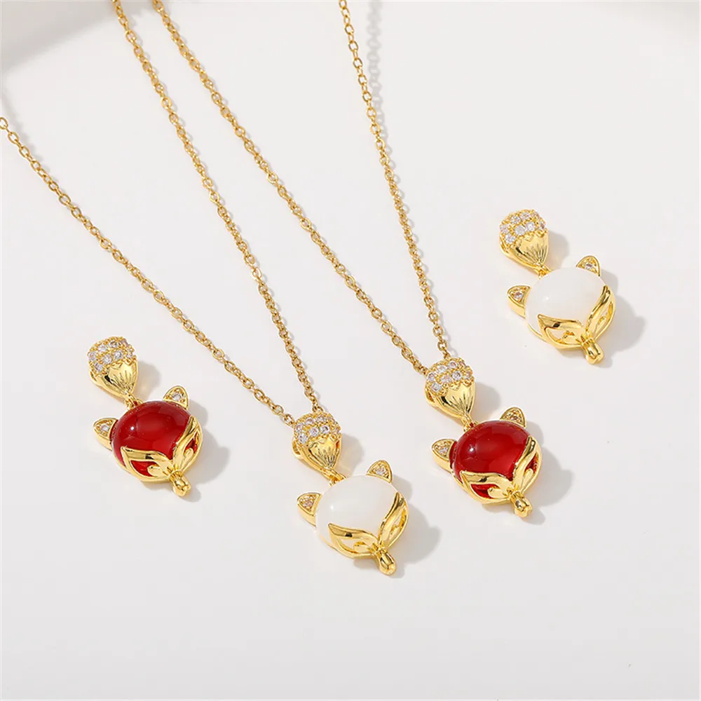 

1pcs 18K Pack Gold Color Imitation Garnet Fox Pendant Accessories DIY Handmade Necklace Earrings Ear Jewelry Materials