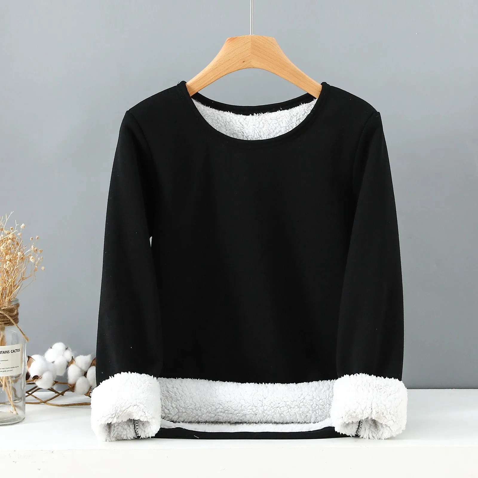 

Толстый осенне-зимний теплый женский топ с круглым вырезом и длинным рукавом, большой размер, зимний мешковатый Топ