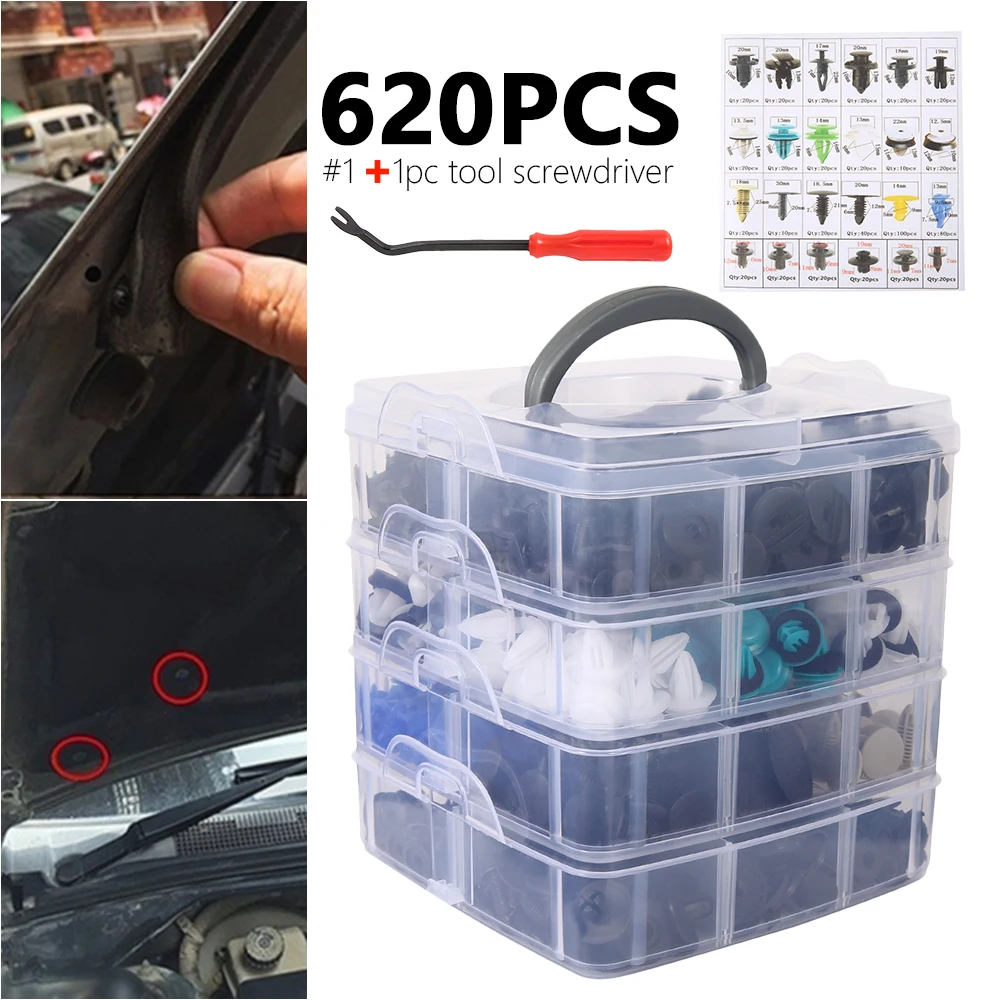 

620 Pcs Mixed Car Fastener Clips Trim Kit Car Body Push Pin Rivet Trim Panel Fastener Clip Mould Tool Universal Clips For Car