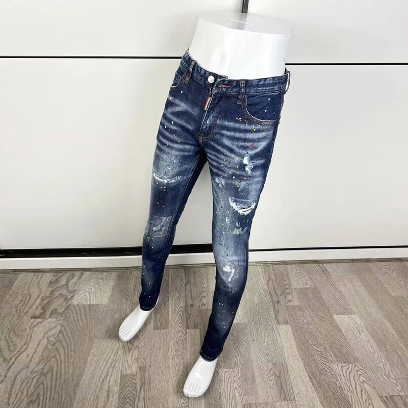 Джинсы мужские Стрейчевые в стиле ретро модные рваные джинсы скинни