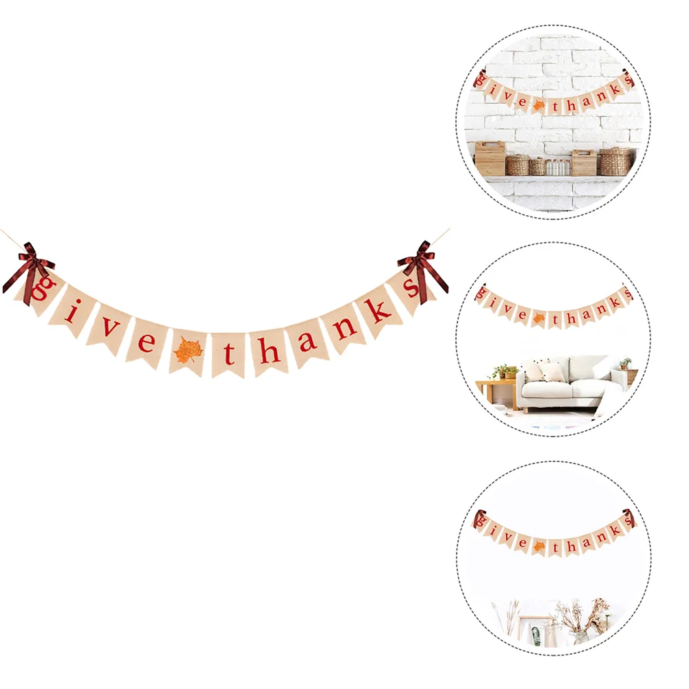 

Thanksgiving Banner Party Bunting Flag Burlap Day Mantel Fireplace Garland Autumn Decoration Wall Bar Signs Swallowtail Hanging