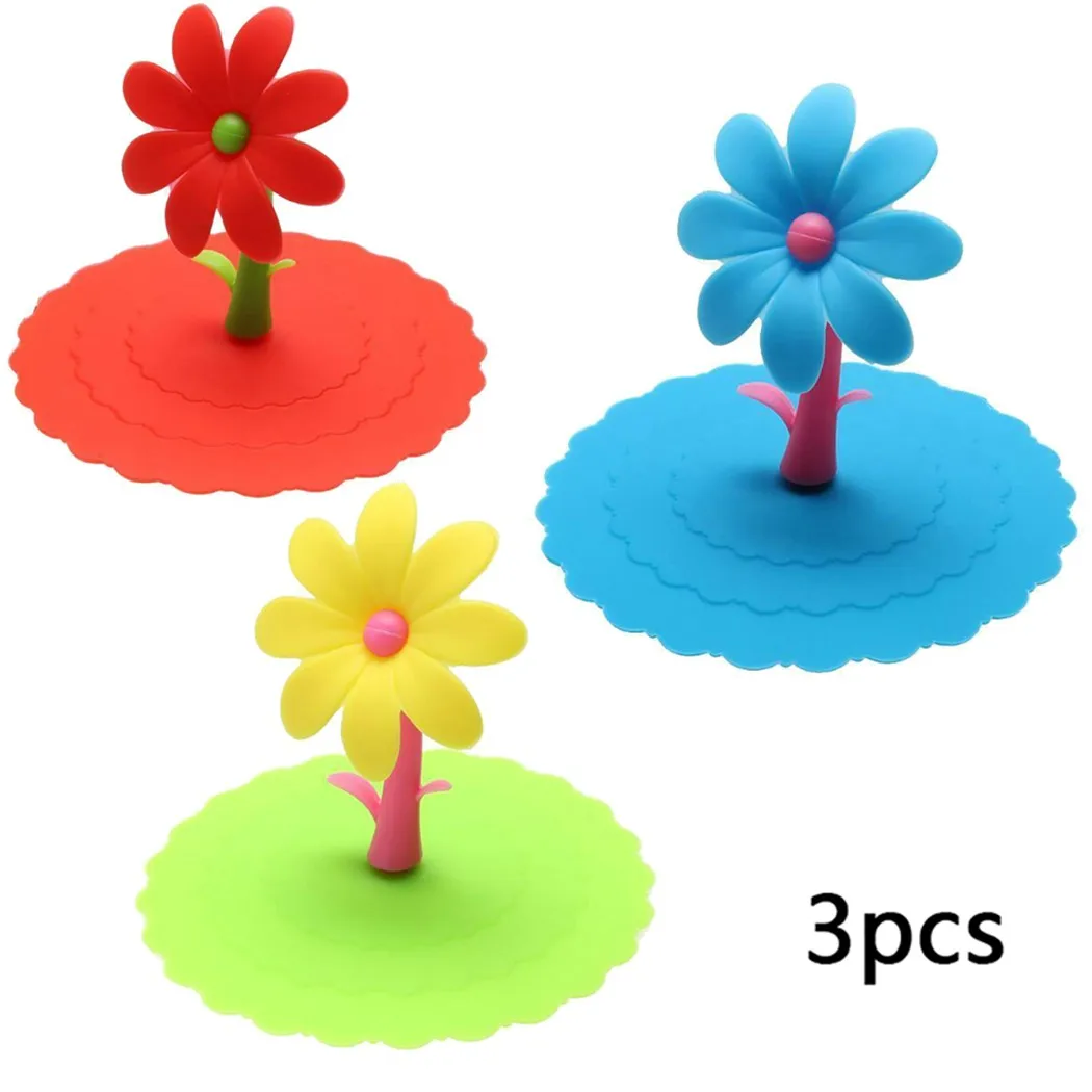 3pcs Silicone Drink Cover Cute Flower Cup Lid Glass Drink Cover Anti-Dust Cup Seals For Glass Mugs Coffee Tea Milk Cup Lid Cover images - 6
