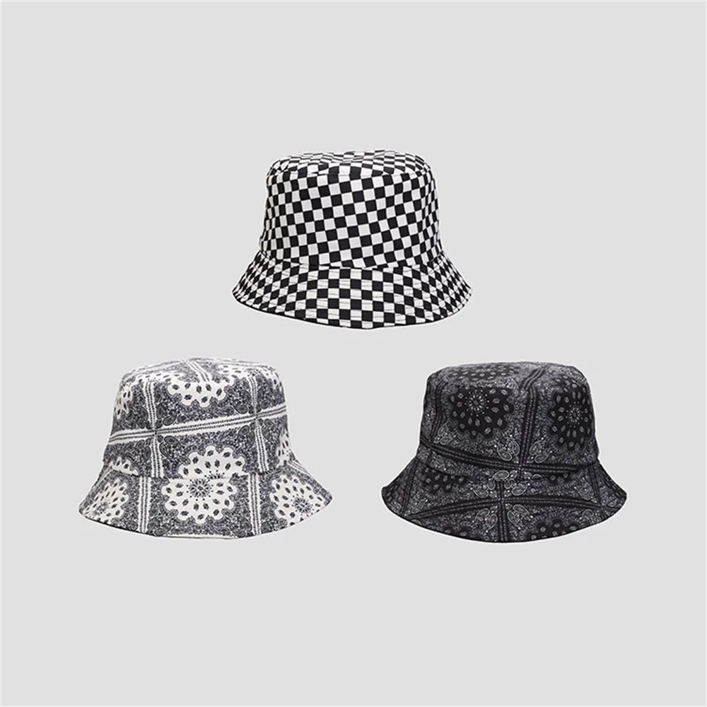 

Fashion Japanese Bucket Hats hip-hop Black and white grid Print Outing Sun Visor Holiday Cool Hat Summer Trend Luxury Street Hat