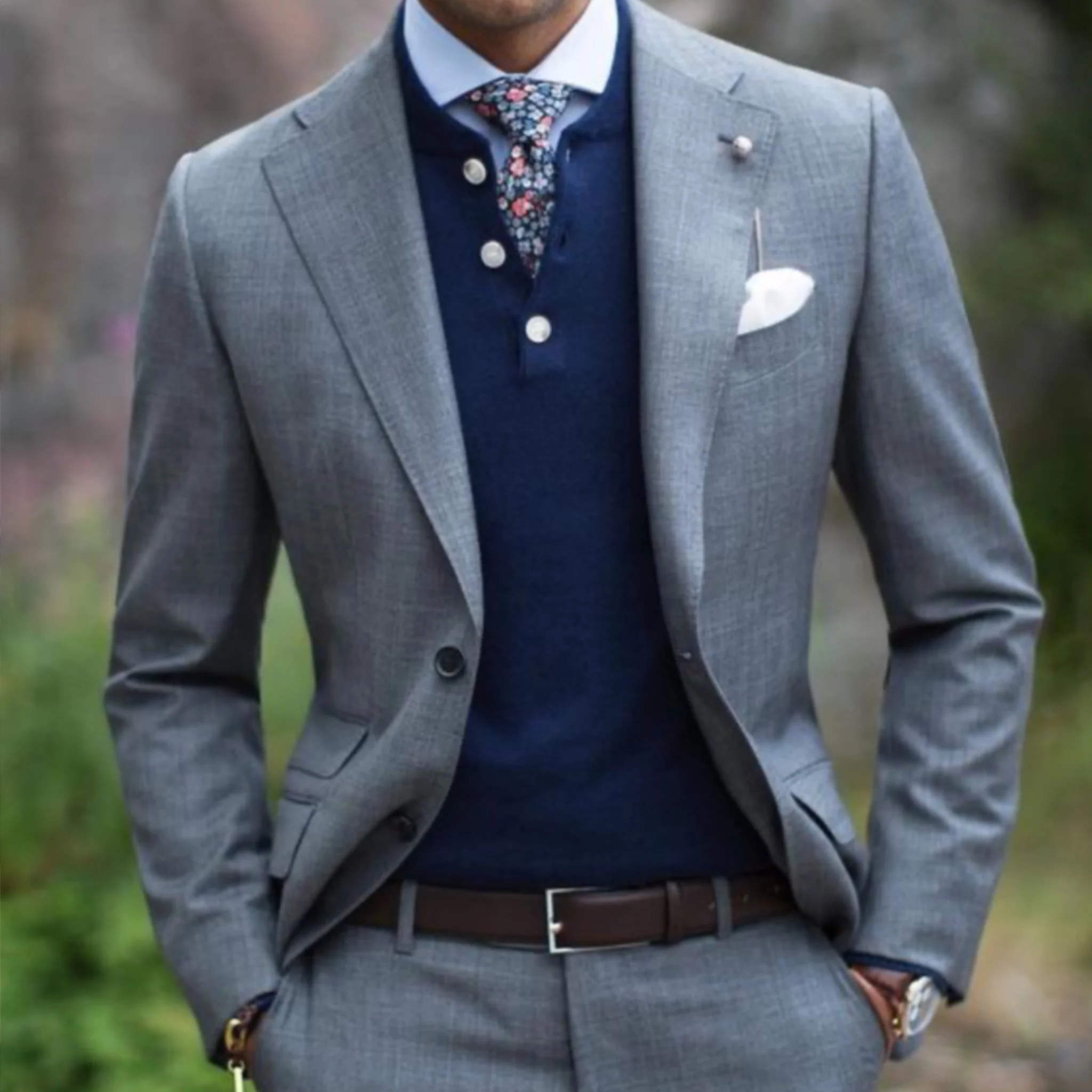 Lapel Gray Fashion Men's Wedding Suit Custom Groom Western Fit Business Tuxedo 2 Pieces