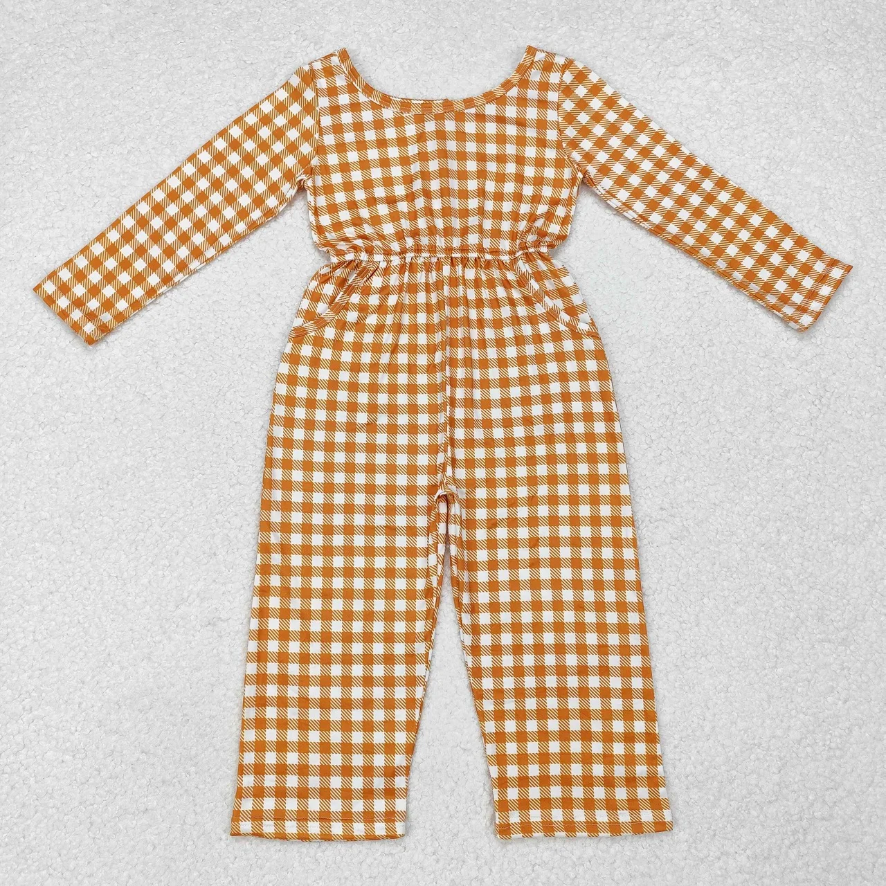 Wholesale Toddler Children Long Sleeves Plaid One-piece Kids Pocket Pants Infant Overalls Buttons Fall Romper Baby Girl Jumpsuit