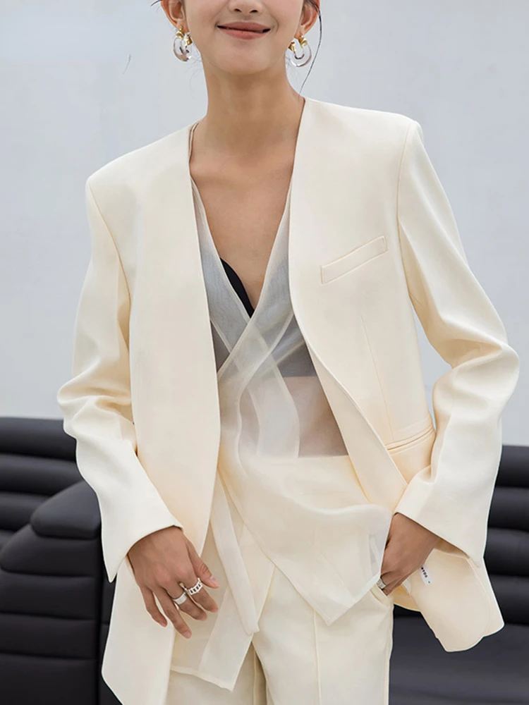 

2022 Autumn New Suit jackets Women's Single Breasted Spliced Organza Long Sleeve Fake Two Pieces Blazers Female Tide 17A677