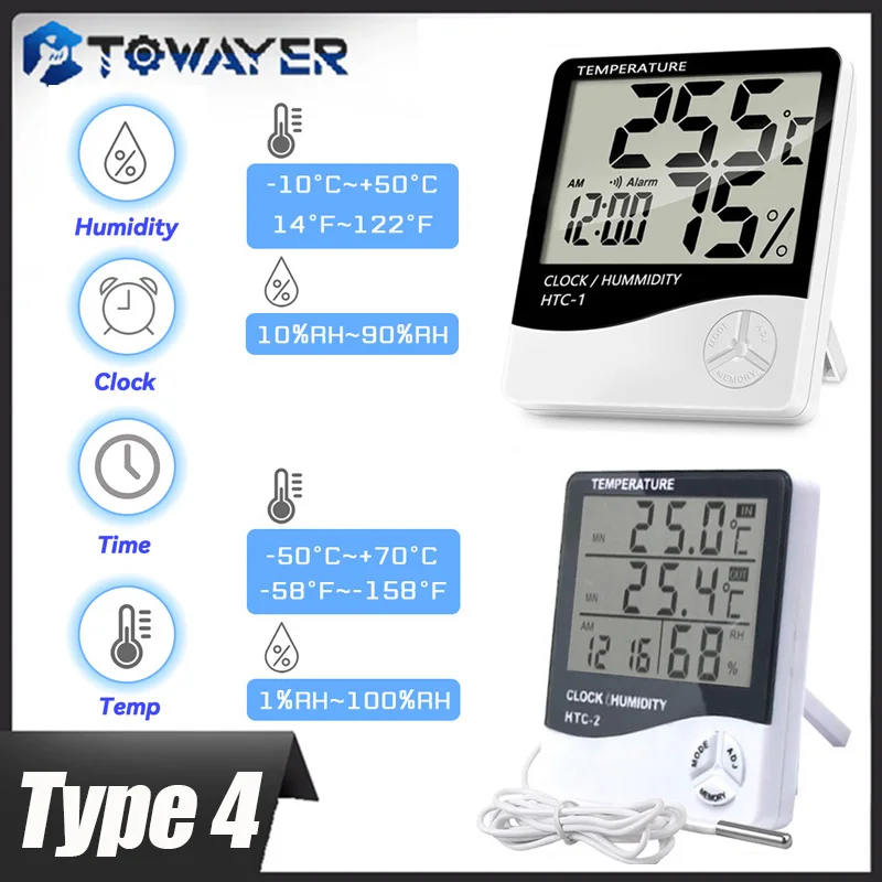 lcd electronic digital temperature humidity meter indoor outdoor thermometer hygrometer weather station clock htc 1 htc 2 free global shipping