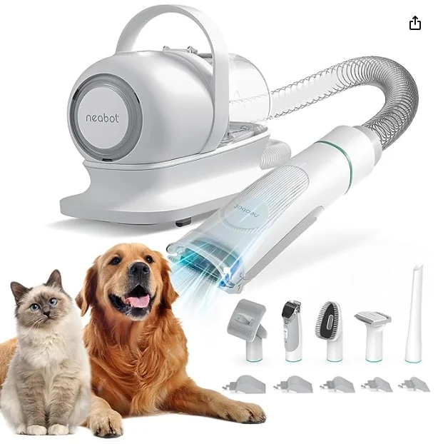 

Pet Grooming Kit & Vacuum Suction 99% Pet Hair Professional Grooming Clippers with 5 Proven Grooming Tools