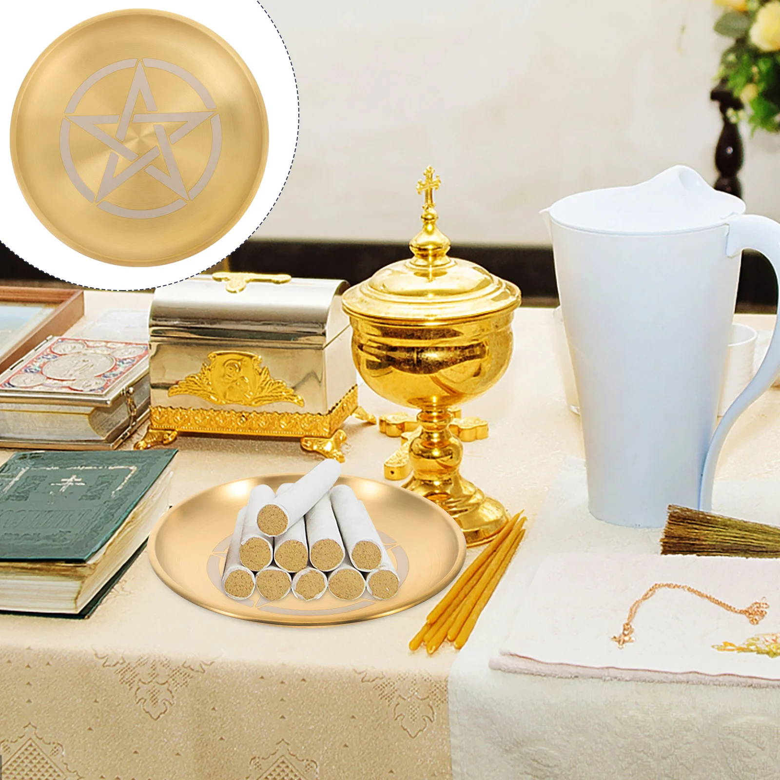 

Storage Tray Home Supply Pentagram Plate Altar Pentacle Candleholder Decorative Supplies Delicate Candlestick Ritual