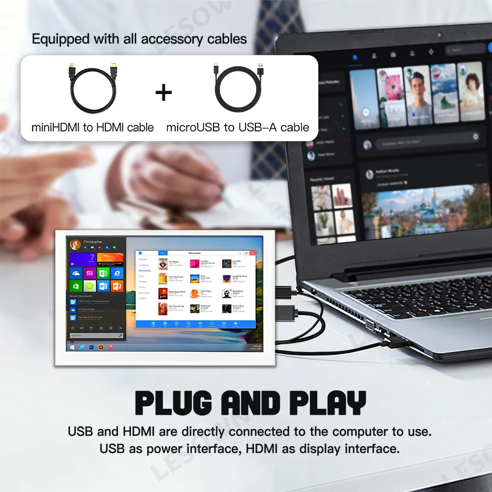 Фото LESOWN Мини-портативный монитор 5-дюймовый IPS-маленький дисплей 480x800 HDMI 5 В с питанием от USB Маленький легкий экран для отображения состояния Белый №4